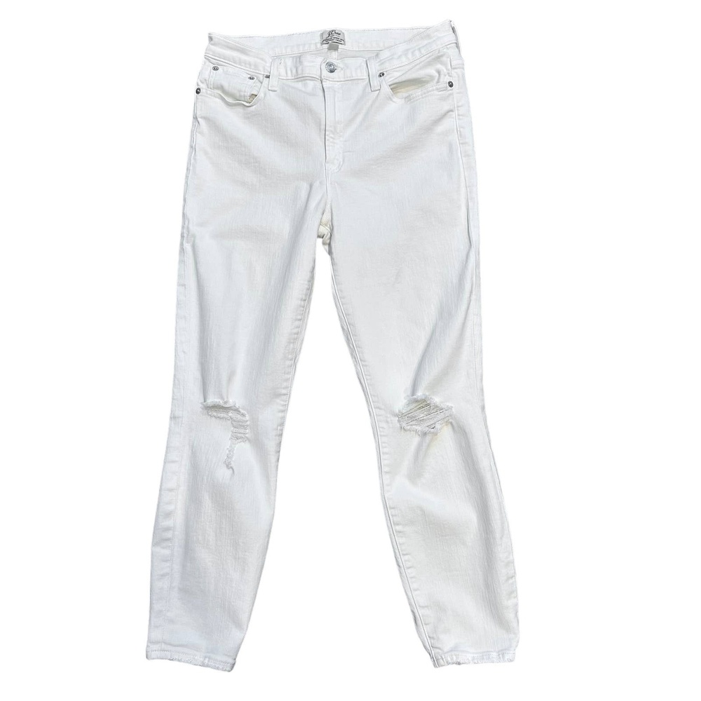 J.Crew Womens Lookout High Rise Skinny Crop White Jeans Distressed Solid 31